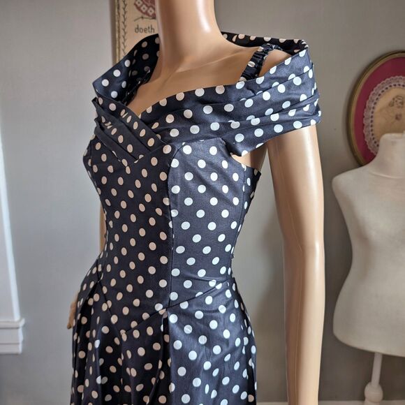 NWT Vintage 90s Laura Ashley Maxi Dress Navy Polka Dot Cottagecore Size 4 - Picture 5 of 16